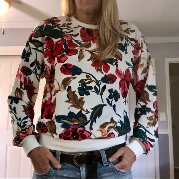 “Shein” brand gorgeous floral,drop shoulder, knit pullover top, size L -NWOT - Picture 2 of 13